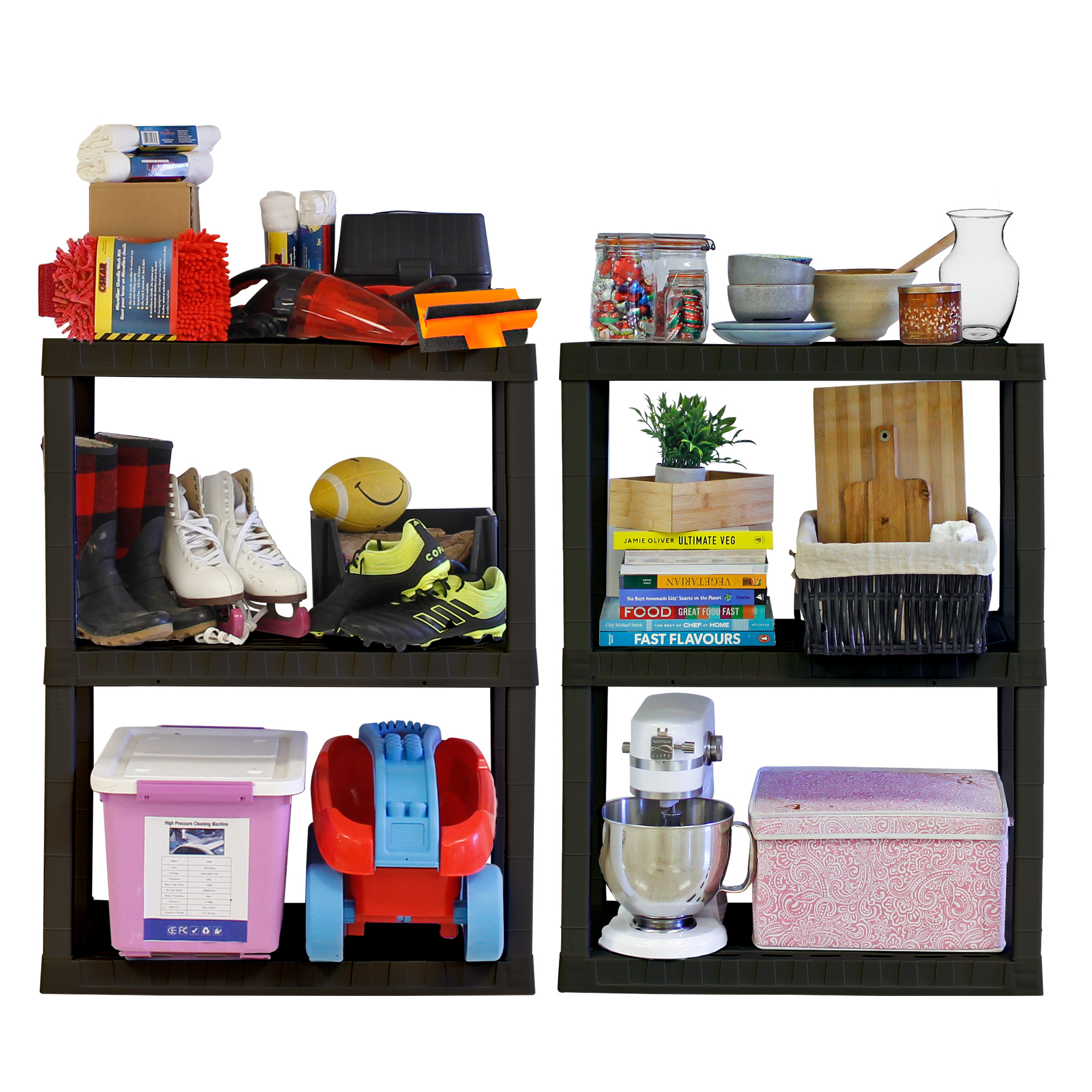Hyper Tough plastic Storage Shelves Garage Shelving Unit 3-Tier 39"H x 30"W x 14"D, Black 300 lb Capacity