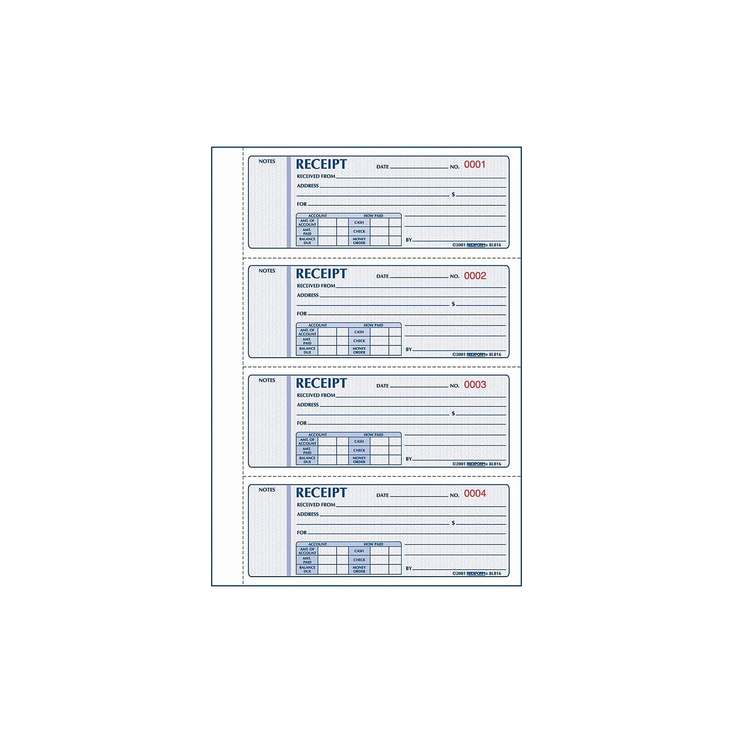 Rediform, RED8L818, Hardbound Money Receipt Book, 1 Each