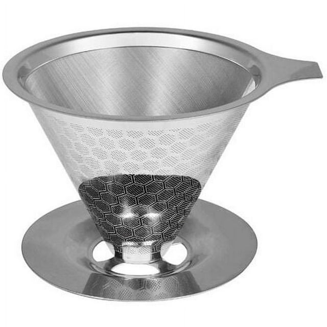 Filtre à Café Permanent Haute Précision en Acier Inoxydable 304, Réutilisable avec Double Maille en Acier Inoxydable et Poignée en Silicone
