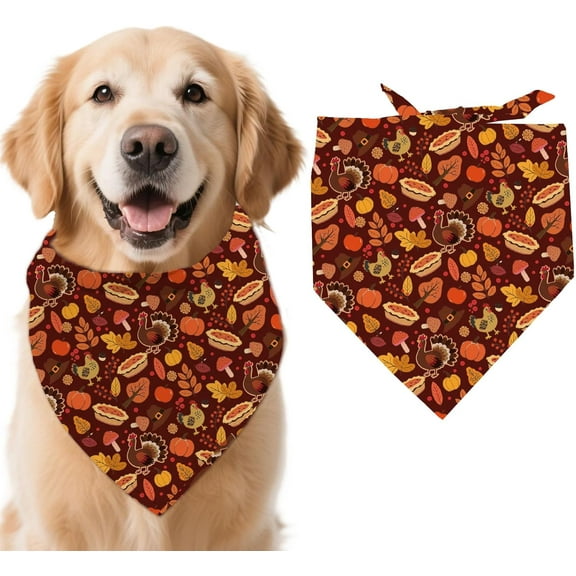 1 Pc Thanksgiving Theme Dog Bandana Pumpkin Maple Leaf Pattern Triangle Adjustable Comfortable Pet Bibs Washable Cotton Scarf Kerchief for Large Dog 78x39cm(30.7x15.35 inch) Colorful