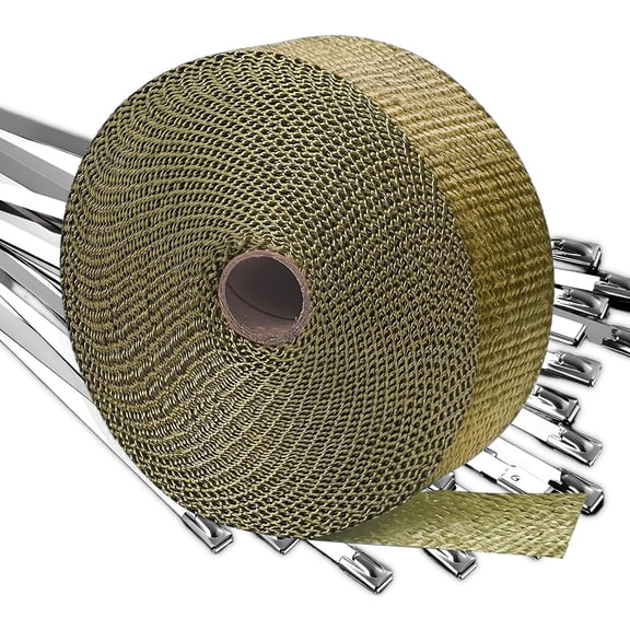 Titanium Exhaust Wrap | Exhaust Heat Wrap | 2" x 50' Header Wrap | Muffler Tape | Heat Shield Tape with 20 PCS 11.8 Inch Stainless Steel Ties for Motorcycle Car Truck (Titanium, 2" x 50')