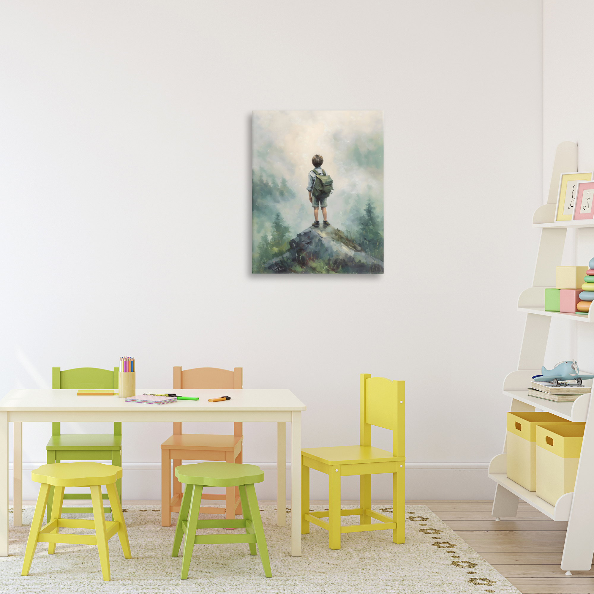Boy Adventurer Atop Mountain Canvas Wall Art, design by Arlington Prints