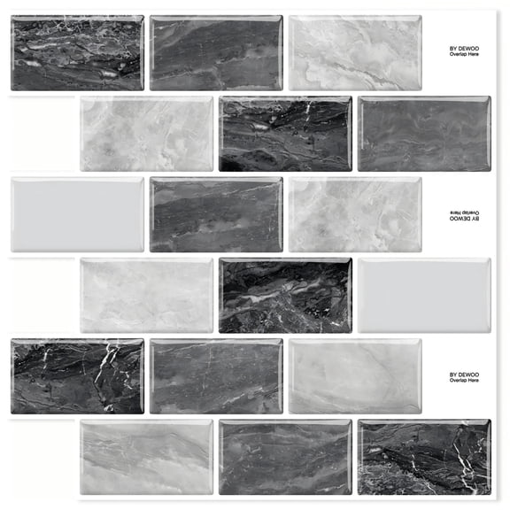 DEWOO Peel and Stick Backsplash - 10 Sheets of 12"×12" - 3D Adhesive Peel and Stick Tile Backsplash for Kitchen, Bathroom, Wall Tile, Black Gray