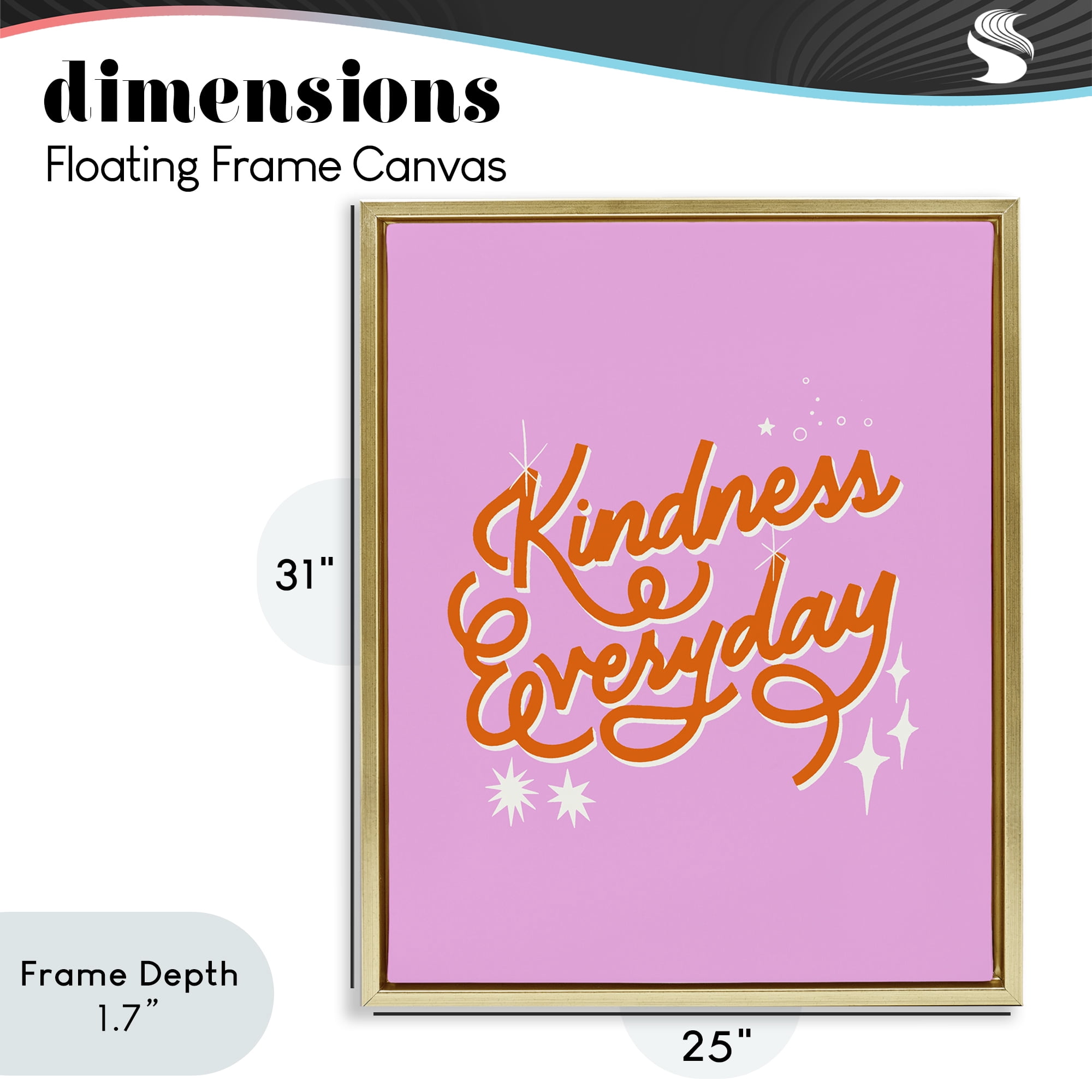Stupell Industries Cursive Kindness Everyday Gold Framed Floater Canvas Wall Art, design by Indira Prieto | IndySign