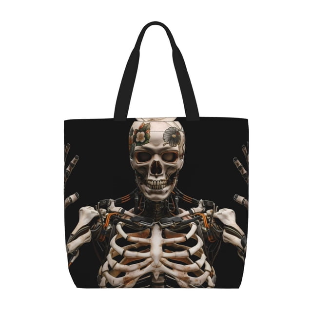 Fotbe Cyber Skeleton With Tattoos Bolsa Tote con Estampado para Mujer, Bolsos con Cremallera, Bolsa de Hombro Casual de Gran Capacidad con Bolsillos Internos