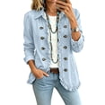 thumbnail image 3 of Yifymode Denim Jacket for Women Ruffle Trim Long Sleeve Button Down Vintage Western Jean Coat V Neck Casual Fall Outerwear, 3 of 7