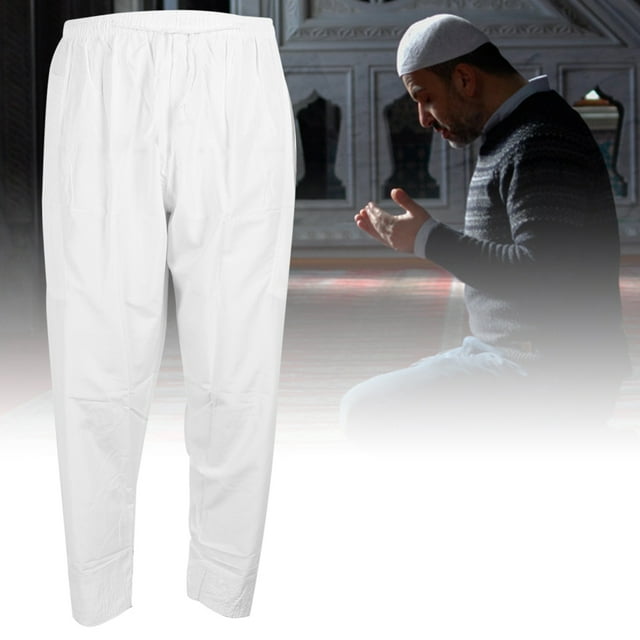 Polyester Cotton LooseStyle Men Muslim Pants with Waist Elastic Band, Simple Style Afghan Trousers for Spring and Autumn Wearing, Available in Four Sizes