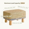 thumbnail image 2 of Foot Stool Rectangular Footrest Natural Seagrass Hand Weave Pouf Ottoman with Wooden Legs Multifunctional Modern Dressing Stool Sofa Side Table for Living Room Bedroom Blue, 2 of 14