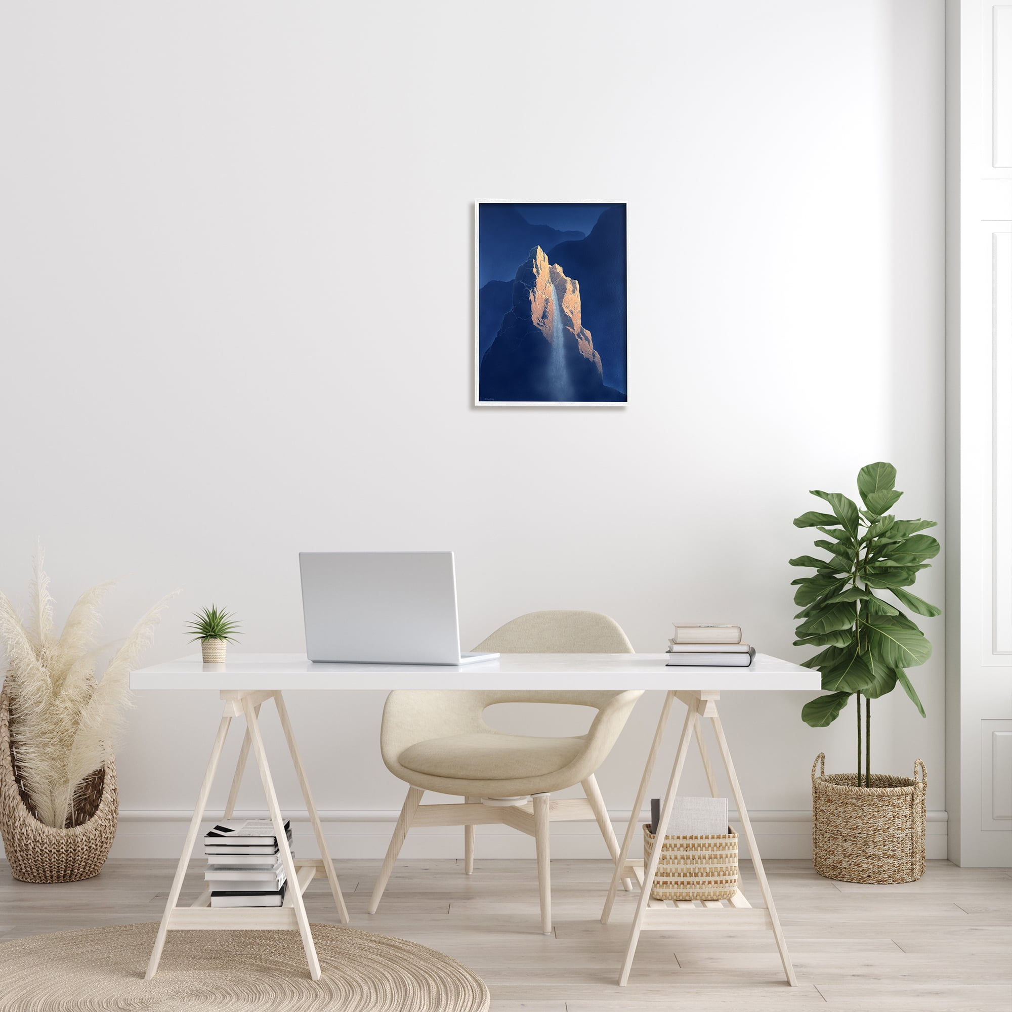 Stupell Surreal Stone Cliff Waterfall Landscape Painting White Framed Art Print Wall Art