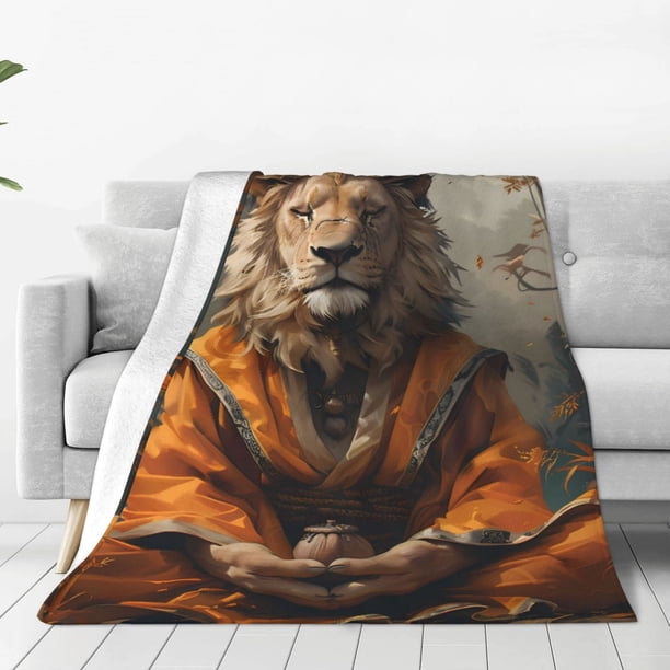 Fotbe Jungle Meditating Lion Manta de Franela Acolchonada con Estampado, Súper Suave y Esponjosa, Extra Grande para Sofá, Cama, Uso Todo el Año-40"x30"