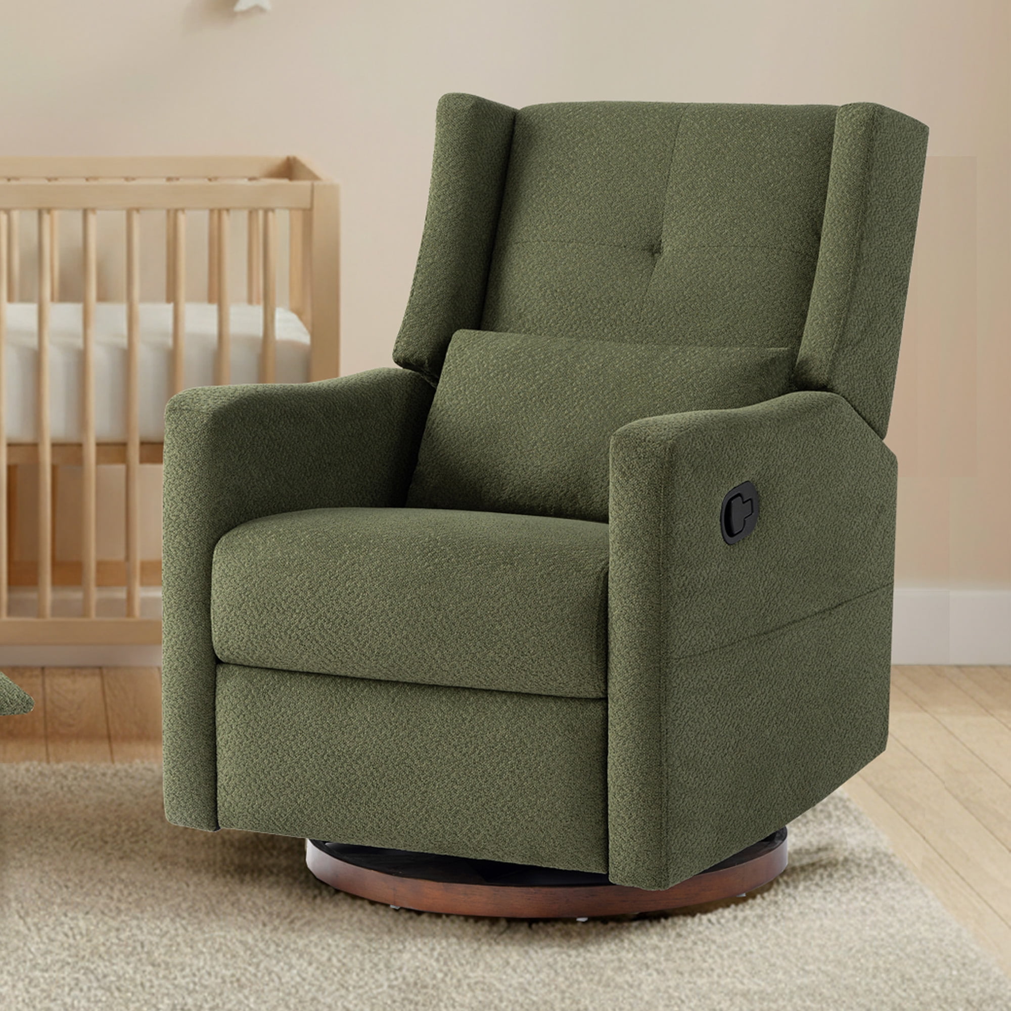 Spruce & Spring Manual Swivel Glider Recliner with Storage Pocket, Moss Green