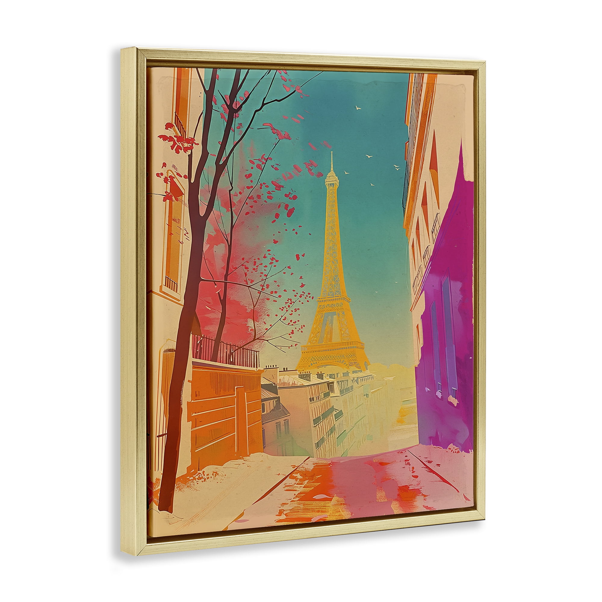 Stupell Industries Abstract French View Town & City Painting Gold Floater Framed Art Print Wall Art, 17 x 21