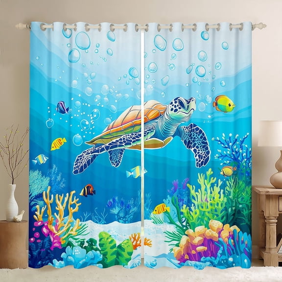 Erosebridal Teenager Sea Turtle Curtains for Living Room,Underwater World 30%-50% Blackout Curtains Set of 2 (38x45),Curtains Pack of 2 (38x45),Sealife Room Decorative