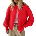 thumbnail image 2 of SYMOID Womens Soft Acrylic Red Cardigan - Oversized Balloon Sleeves, Button-Front Crew Neck, Ribbed Hem, Relaxed Fit (S-XL),Size XL, 2 of 7