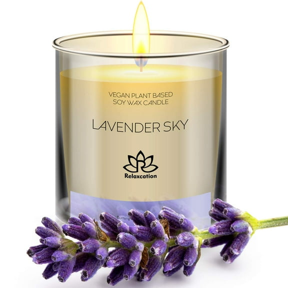 Soy Wax Candle in Glass Jar Lavender Scented Candle Clean Burn up to 80 Hours Handmade in USA Natural and Safe by Relaxcation 10 oz