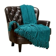 Chanasya Textured Knitted Super Soft Throw Blanket With Tassels Warm Cozy Lightweight Fluffy Woven Blanket for Bed Sofa Chair Couch Cover Living Bed Room Acrylic Throw Blanket (50x65 Inches) Teal