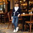 thumbnail image 2 of Boys‘ Cotton Cardigan Sweater Button-Up V-Neck Knit Basic Casual Outerwear School Uniform Sweater Striped Rib Trim Pullover, 2 of 6