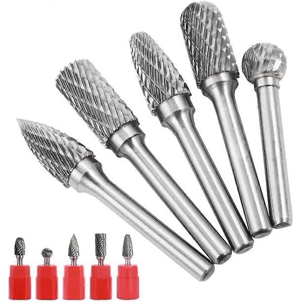 5PCS 610mm Double Cut Rotary Burrs Tungsten Carbide Die Grinder Bit 6.35mm Cylindrical Shank Rotary Engraving Burrs For Woodworking, Metal Polishing
