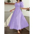 thumbnail image 6 of Purple Womens Solid Color Frill Trim Square Neck Petal Sleeve Midi Dress, 6 of 6