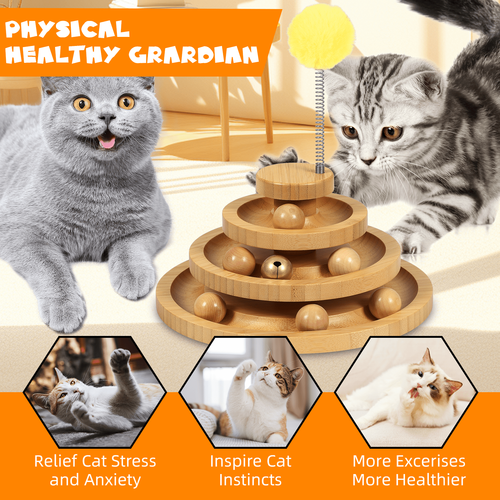 Cat Ball Track,Cat Ball Toy,Kitty Toys Roller,3-Level Cat Ball Tower with 9 Removable Balls,Interactive Cat Toy,Circle Track DIY Fun Toy for Kitten Mental Physical Exercise