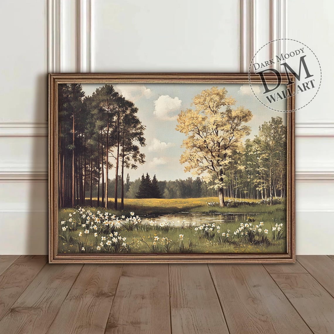 Spring Sunrise Landscape Wall Art Print Antique Flowers And Forest Trees Rustic Seasonal Living Room And Home Decor
