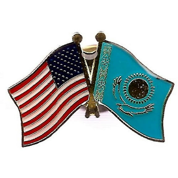 PACK of 50 Kazakhstan & US Crossed Double Flag Lapel Pins, Kazakhs & American Friendship Pin Badge