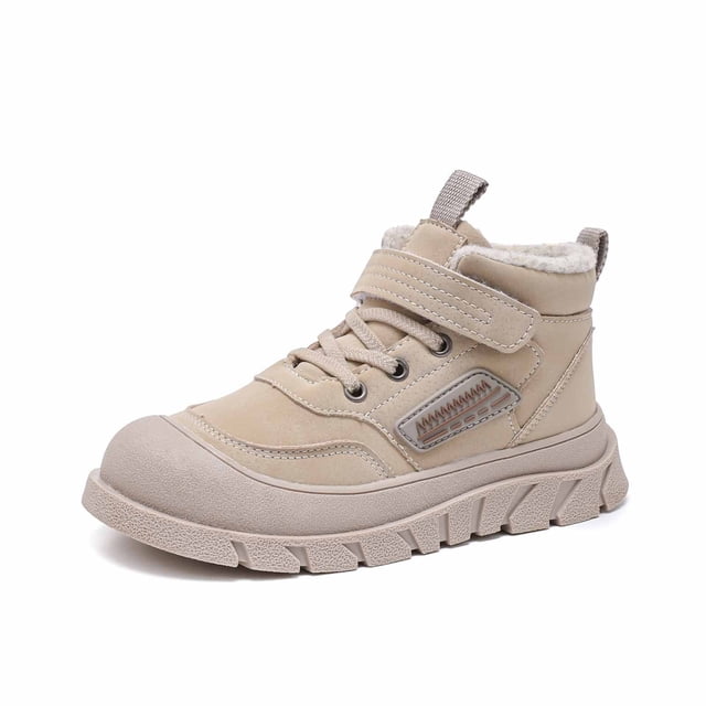 GPOECD Espadrilles de Randonnée pour Garçons Hiver Chaudes Montantes Chaussures d'Extérieur Semelle Durable Confortables pour Aventures par Temps Froid Beige,34