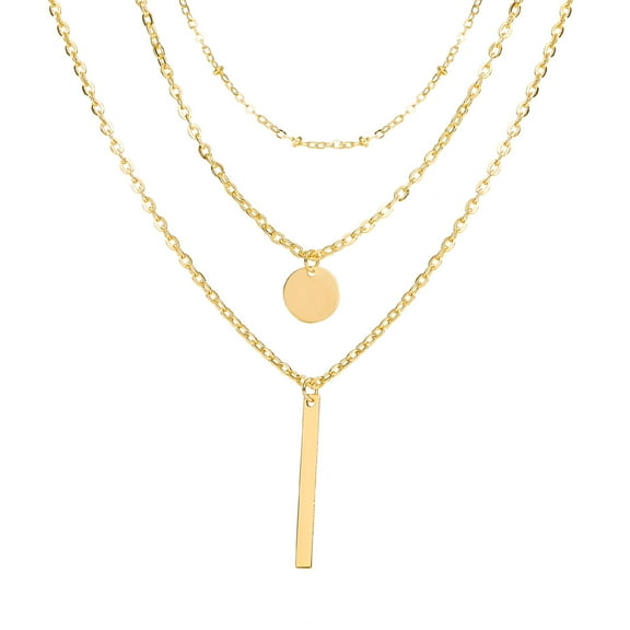 DESIGNICE Gold Initials Layered Necklace, 14K Gold Plated Coin Alphabet Thin Bar Stacking Necklace, Zirconia
