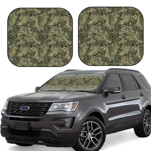 Saiise Green Snake Skin for Foldable Car Sun Shades (2-Pack) Offer Sun Protection with an Easy-fold Design for Convenient Windshield Shading-Medium