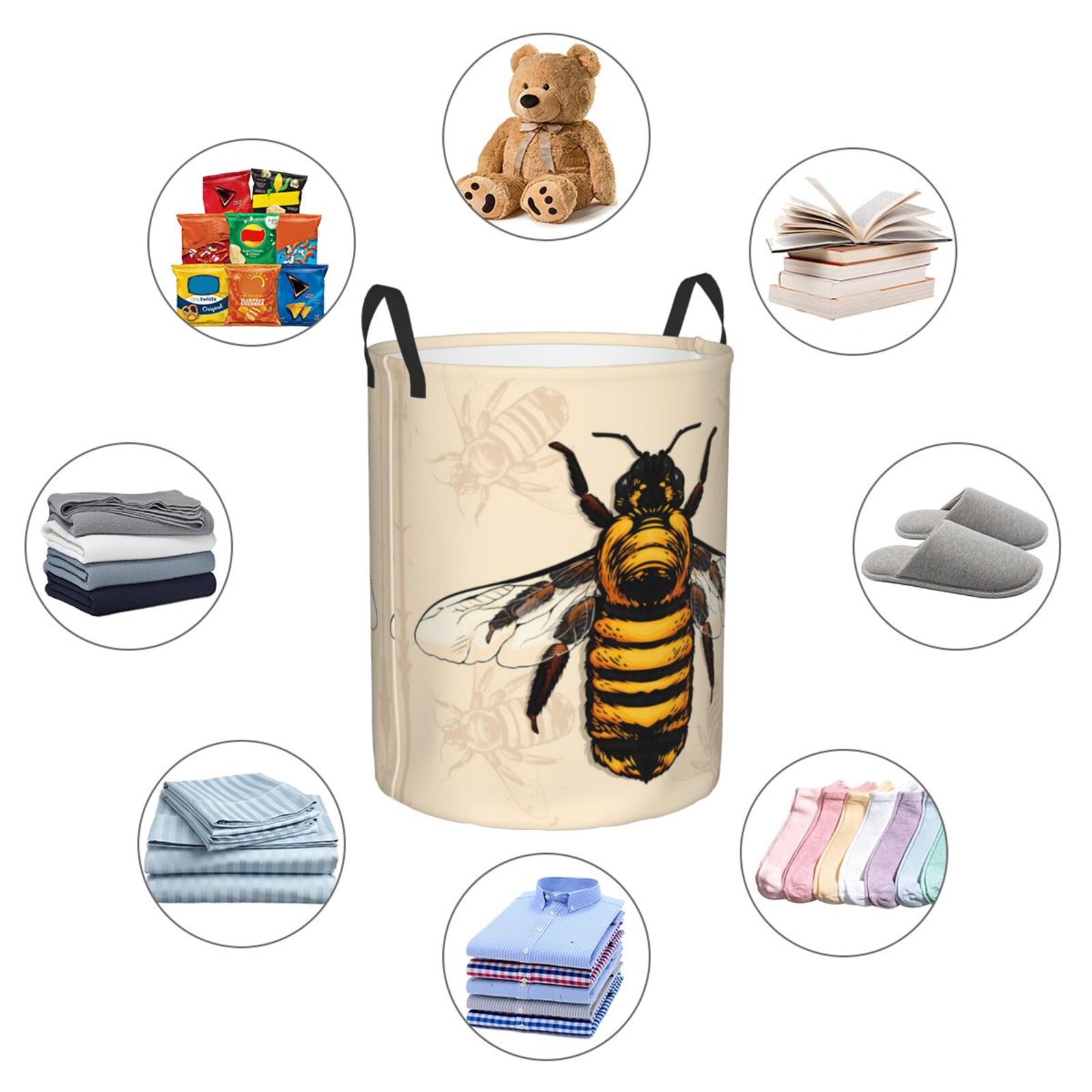 Large Laundry Basket with Handles - Honey Bee Kids Baby Dirty Clothes Laundry Hamper for Bedroom Aesthetic