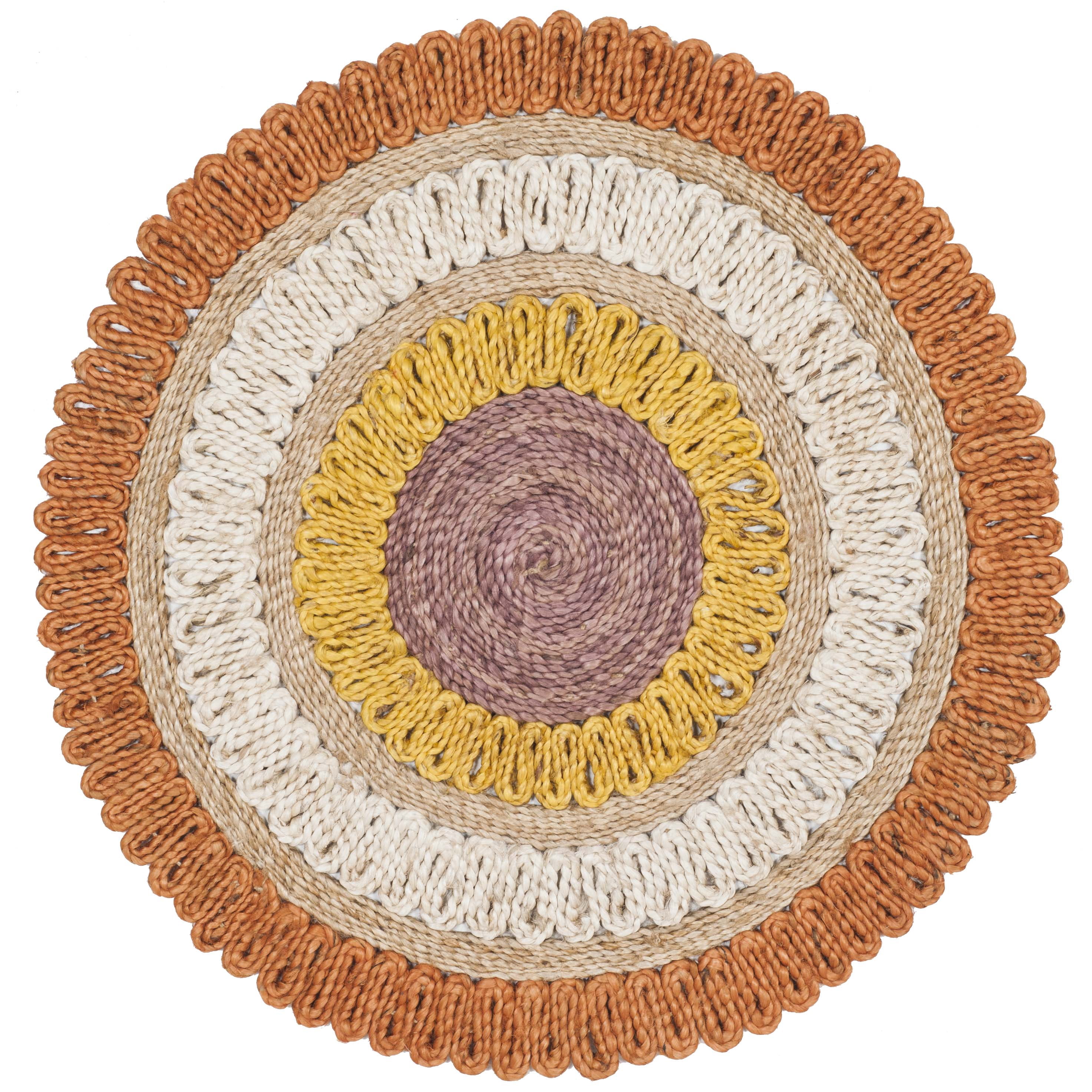 SAFAVIEH Natural Fiber Tanja Braided Jute Area Rug, Orange/Multi, 5' x 5' Round