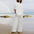 thumbnail image 2 of WEIYLL Outfits for Women Sets Two Piece Gradient Solid Color O Neck Short Sleeve White Vacation Fall Outfits ,size M, 2 of 5