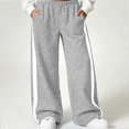 thumbnail image 4 of HAOTAGS Girls Sweatpants (5-15) Wide Leg Elastic Waist Pockets Side Stripe Track Pants Gray Size 7, 4 of 9