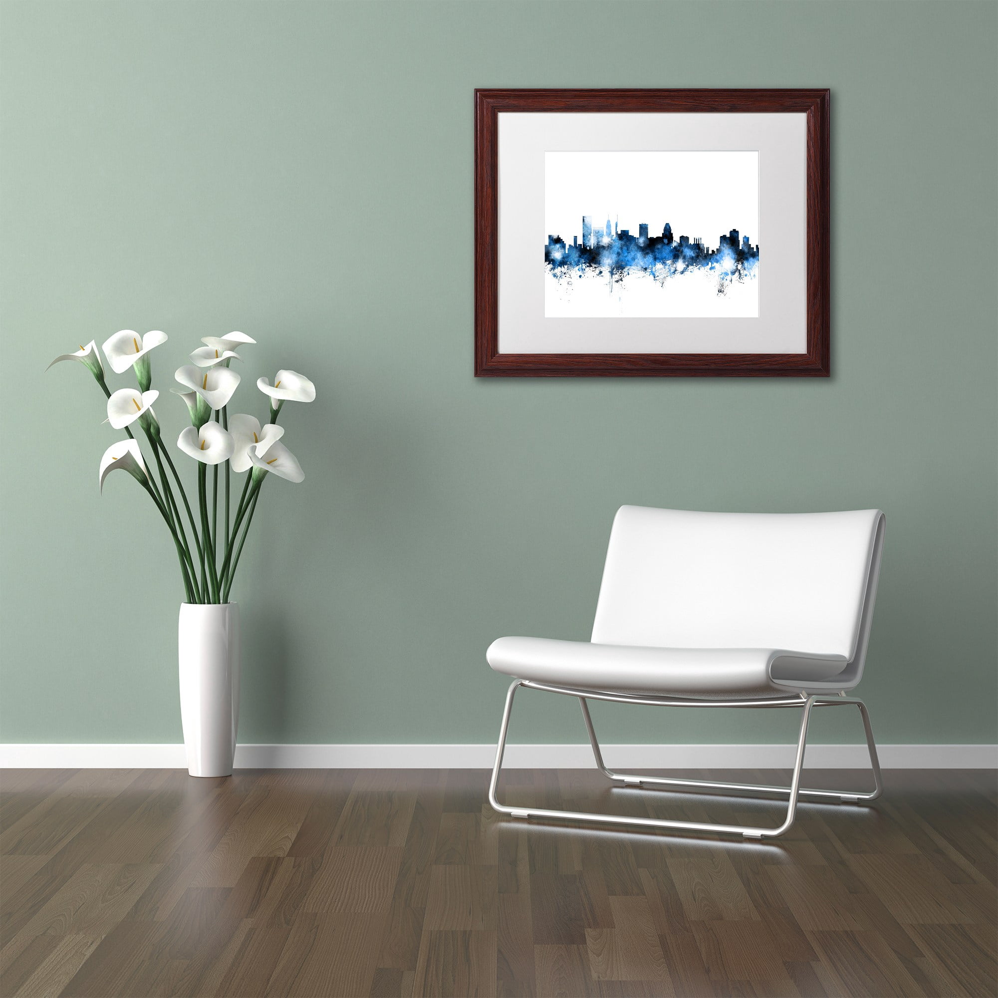 Trademark Fine Art "Baltimore MD Skyline White" Canvas Art by Michael Tompsett, White Matte, Wood Frame