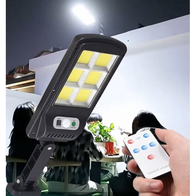 Fiudx Farolas Solares con Sensor de Movimiento y 3 Modos de Iluminación, Control Remoto Inalámbrico, Alta Luminosidad para Seguridad, para Jardín, Patio, Exterior, Panel Solar Impermeable, Fácil Inst