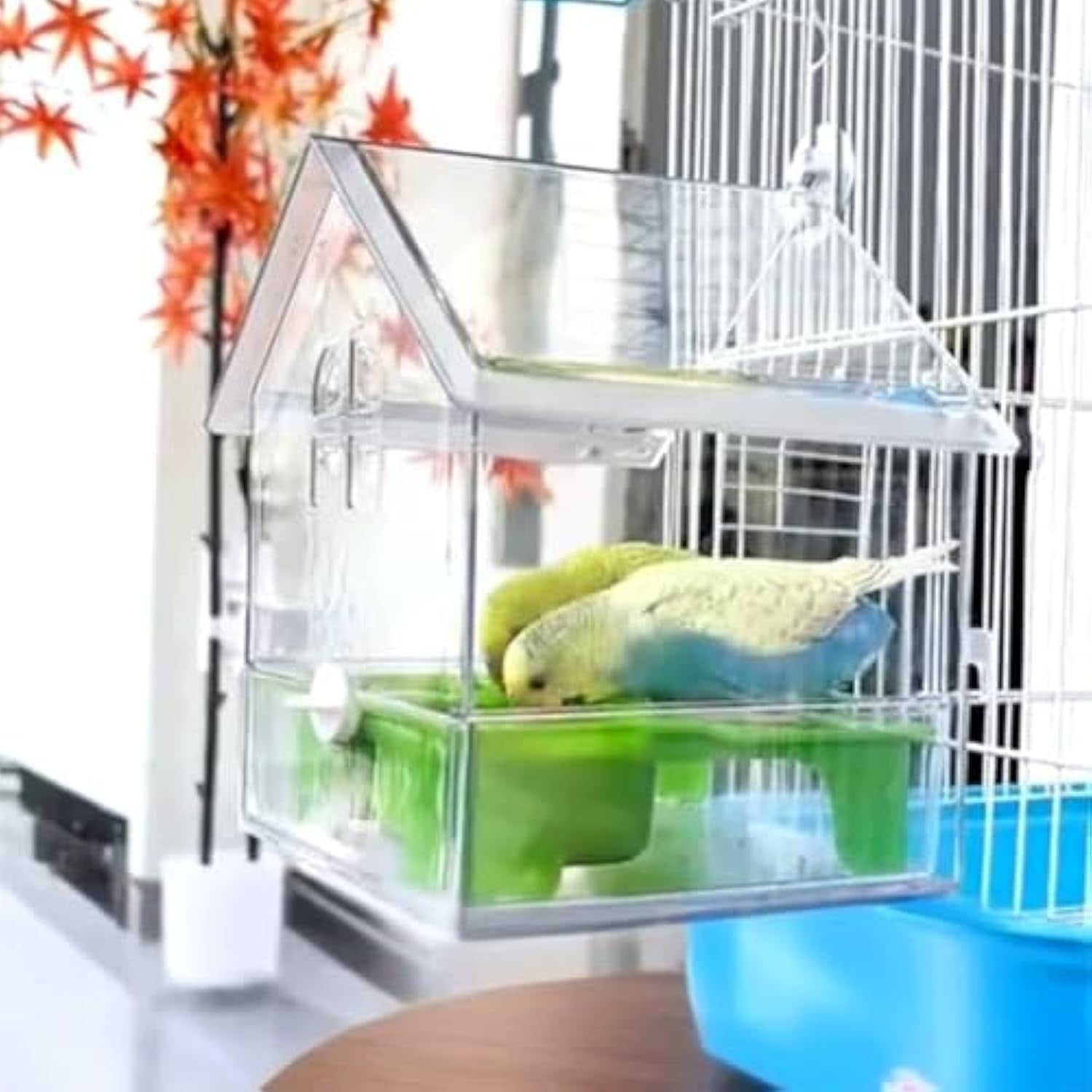 Pull-Out External Parrot Feeder, External Parrot Feeder, Bird Feeder House, Long-Lasting Outdoor Use, Decorative Transparent Bird Bath Tub Easy to Fill, Clean, for Finch and Hummingbird (2pcs-A)