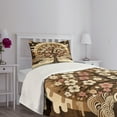 thumbnail image 2 of Ambesonne Brown Quilted Bedspread Set 2 Pcs, Asian Tree Culture Earthy Art, Twin Size, Chocolate Beige Green, 2 of 4