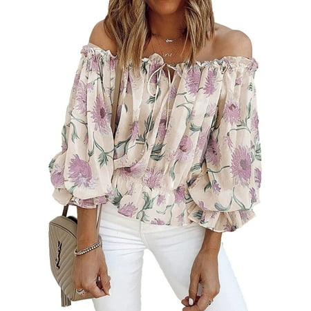 

Simplmasygenix Women Tops Summer Clearance Women s Graphic Tops Shoulder Collar Flowy Tunic 3/4 Short Sleeve Loose Blouse