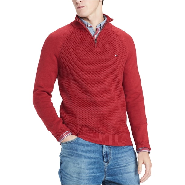 Tommy Hilfiger Mens Waffle Knit Pullover Suéter, Rojo, Grande