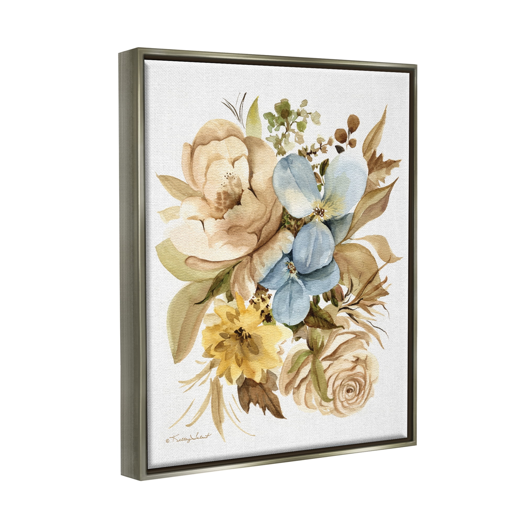 Stupell Industries Earthy Floral Watercolor Botanical & Floral Painting Gray Floater Framed Canvas Art Print Wall Art, 25 x 31