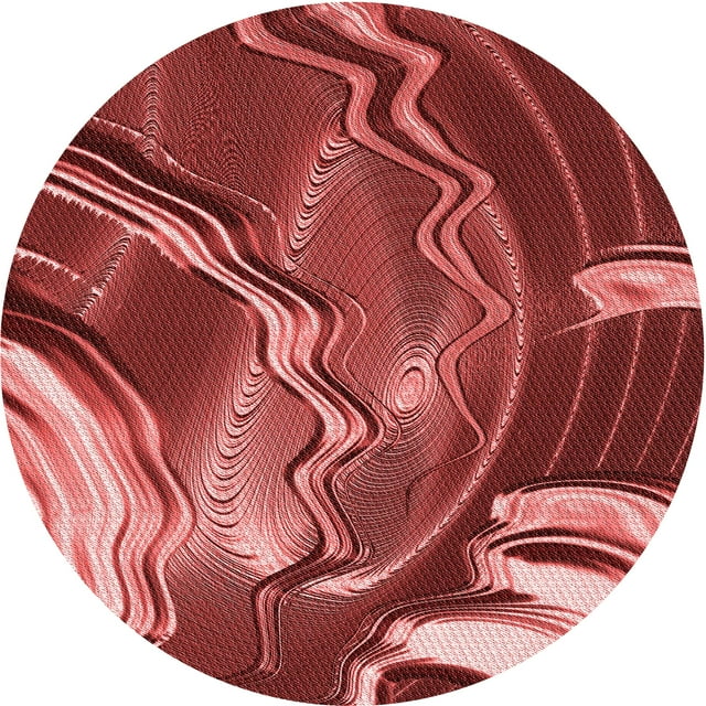 Ahgly Company Tapis Rond Lavable en Machine Intérieur Transitionnel Rouge, 3 Pieds Rond