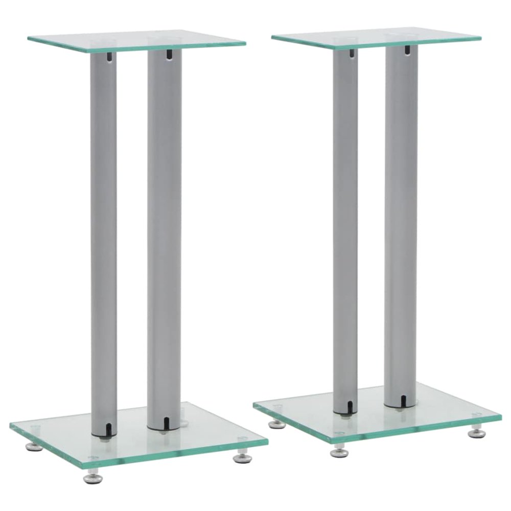 Tebru Speaker Stands 2 pcs Tempered Glass 2 Pillars Design Silver