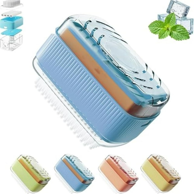 Soap Box Roller, Foaming Soap Box with Roller Bubble Case for Laundry, 3 in 1 Multifunctional Comfortable Grip Plastic Portable Laundry Soaps Boxs with Drain Holes, for Cleaning Clothes (Blue)