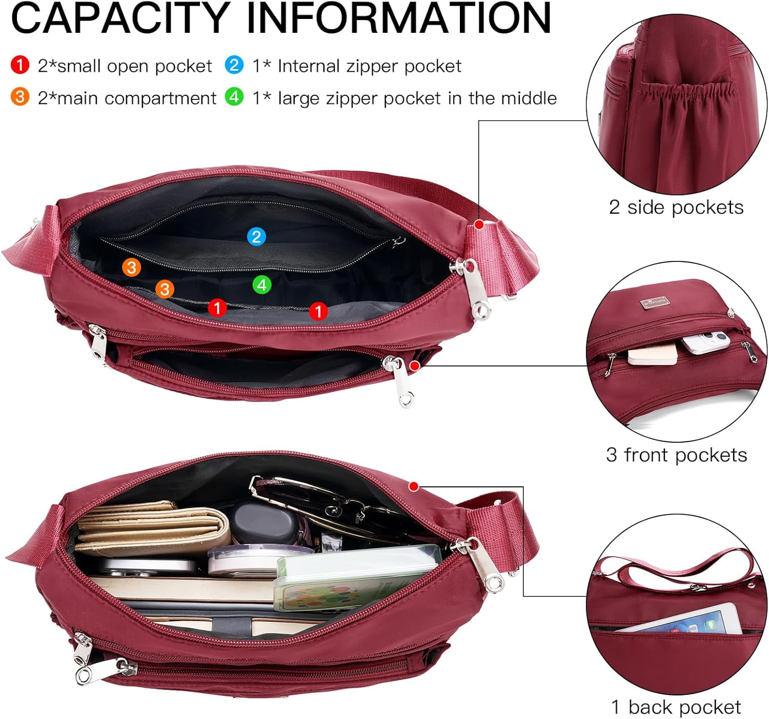 Crossbody Shoulder Bag for Women Handbag Purse, Large Nylon Tote with Adjustable Strap