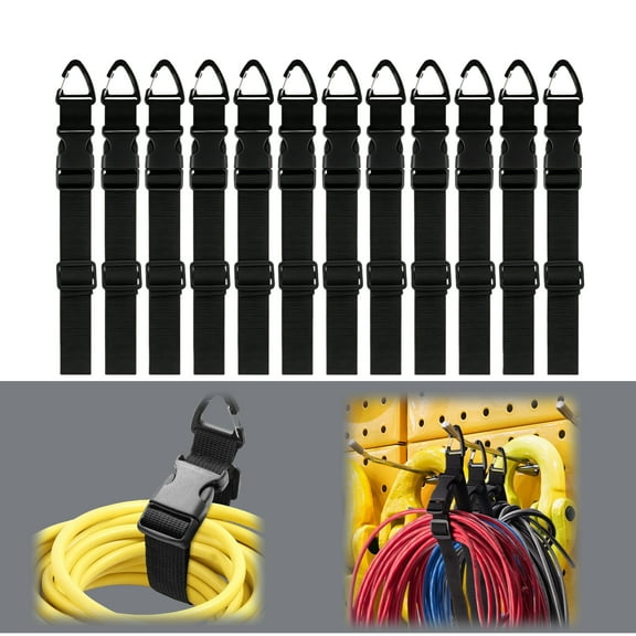 12 pcs 17 inch Extension Cord Holder Organizer with Clips for Garage Organization and Storage Heavy Duty Extension Cord Hanger for Workshop (Black)