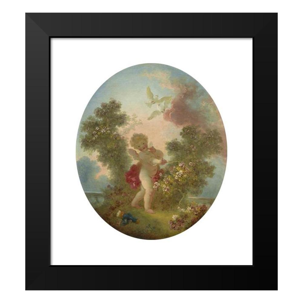 Jean-Honoré Fragonard 12x14 Black Modern Framed Museum Art Print Titled - Love the Sentinel (C. 1773-1776)