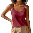 thumbnail image 3 of ClodeEU Women's Round Neck Spaghetti Strap Tank Top ,Solid Color Sleeveless Casual Loose Camisole Red,Womens Plus M, 3 of 8