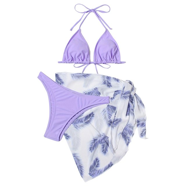 YDLCAFD Easter Women's 3 Piece Textured High Cut Triangle Bikini Swimsuit With Cover Up