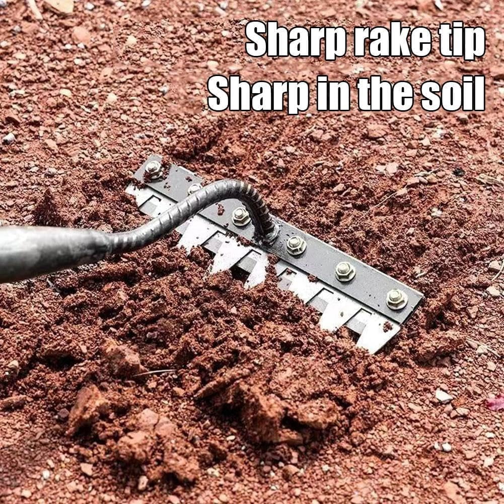 Carbon Steel Garden Hand Rakewith 8 Teeth, Heavy-Duty Carbon Steel Hand Rake for Weeding, Gardening, Landscaping, Lawn Care, Soil Cultivation, Ergonomic Handle