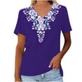 thumbnail image 4 of Womens Tops Print Short Sleeve V-Neck T-Shirt Purple S, 4 of 5